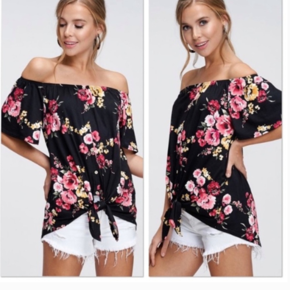 Black Floral Off Shoulder Top